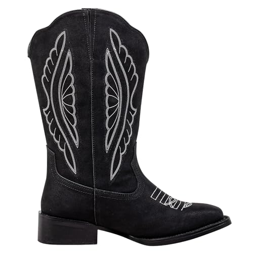 Image of SheSole Extra Wide Calf Boots for Women - Classic Stitch Cowboy Boots with Hidden Stretch Panel & Removable Cushion - Comfortable Wider Shaft Western Boots for Fuller Figures
