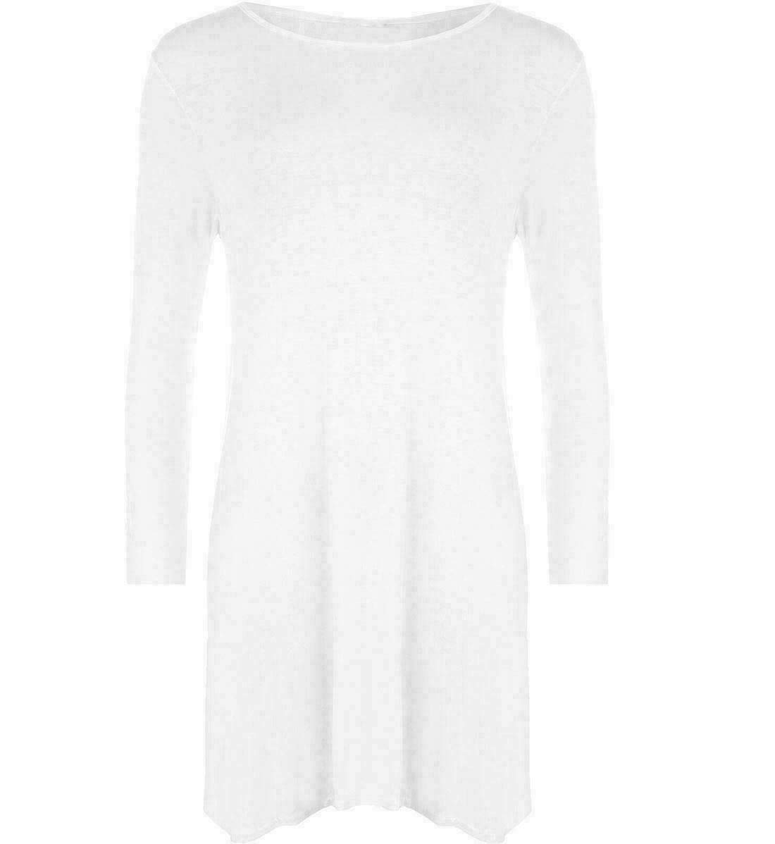 Fairy Boutique Women's White Plain Long Sleeve Stretch A Line Swing Dress Flared Skater Top Printed Plus Size T-Shirt 8-26 ( Uk 8-10)