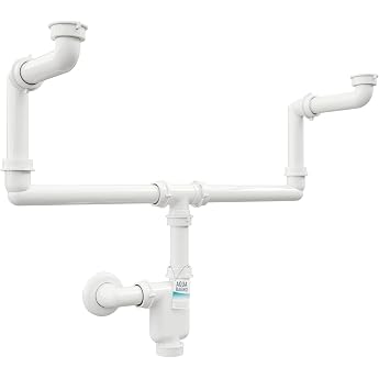 Aqua Bagno Space-Saving Siphon for Washbasin Furniture Siphon Space-Saving Siphon For double sinks flat siphon bathroom flexibly adjustable G 1 1/4 inch DN32 can be shortened with cleaning opening