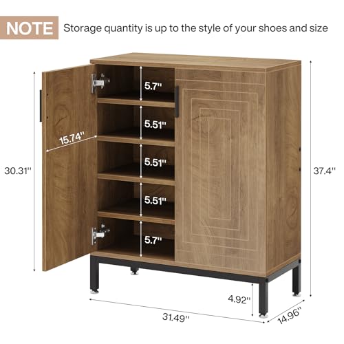 Image of Tribesigns Shoe Cabinet with Doors, 20 Pairs Entryway Shoe Storage Cabinet with Shelves, 5-Tier Modern Free Standing Shoe Racks Storage Organizer for Living Room (Light Brown)