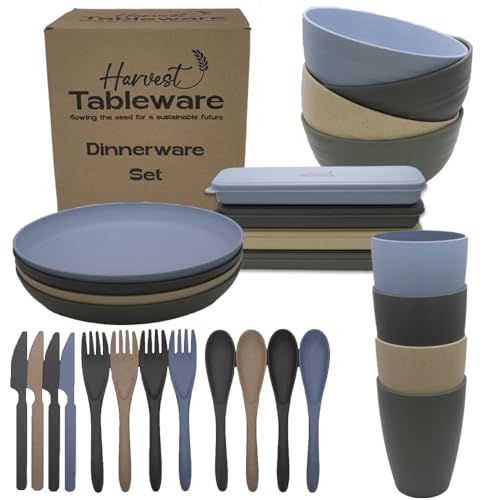 Camping Robust Strong Dinner Set with Plates, Bowls, Cups, Cutlery