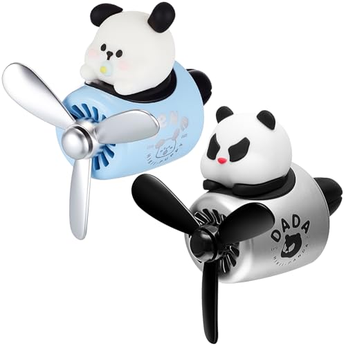 Image of Tallew 2 Pack Car Air Freshener Cute Dog & Panda Car Vent Clip Diffuser with Rotating Propeller Outlet Vent Easy to Install Included 4 Scents Aroma Tablets Aromatherapy Ornament Auto Accessories