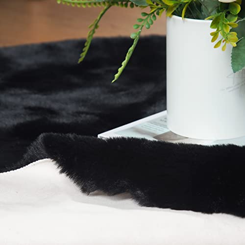 Black Rabbit Shaggy Fur Rug for Bedroom Washable Furry Circle Area Rugs for Living Room Kids Small Round Rug 3ft Nursery Rug