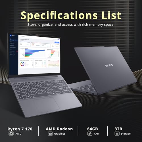 Image of Lenovo IdeaPad Slim 3 Touchscreen Laptop, 15.3 inch WUXGA IPS Display, AMD Ryzen 7 170, 64GB DDR5, 3TB Storage (2TB PCle SSD+1TB Docking Station), Copilot, Numeric Keypad, Wi-Fi 6, Win 11, Luna Grey