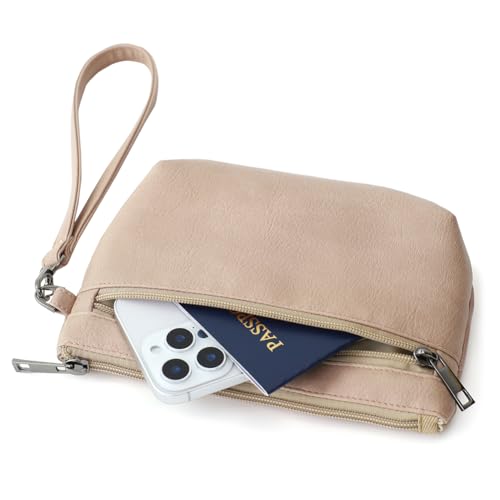 Image of Small Wristlet Wallets for Women, Zip Clutch Bag with Wristlet Pouch, 3-Zipper Original Design