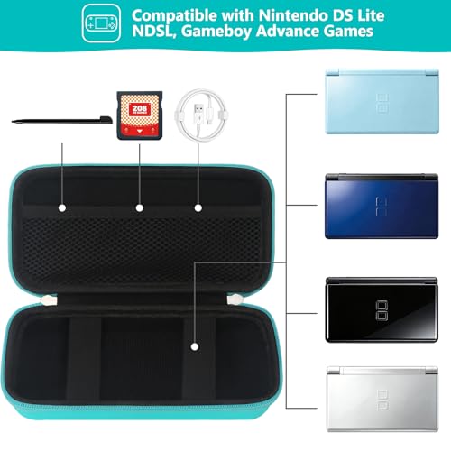Image of Supmay Hard Carrying Case Compatible with Nintendo DS Lite NDSL, Gameboy Advance Games Storage Holder Travel Bag with Mesh Pocket for USB Charging Cable, Stylus, Earphones, Game Cartridge, Green