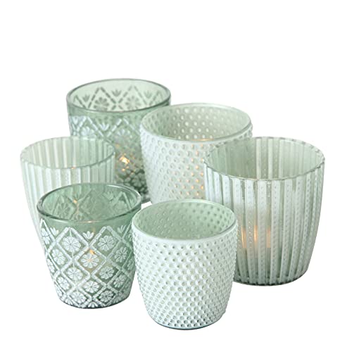 B.o.l.t.z.e 6 x Windlicht Patty grün Höhe 7-9 cm