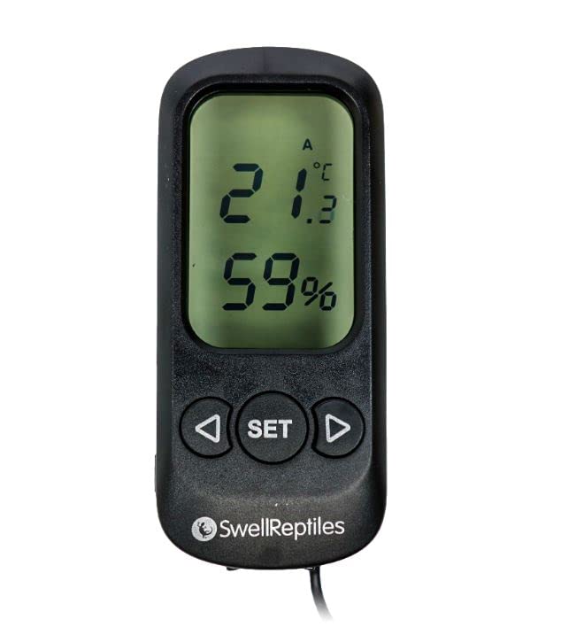 Swell Reptiles Digital Thermometer Hygrometer With Alarm For Reptile Enclosures With Probe Included