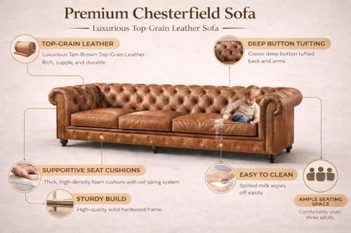 Image of Modern Classic Design Leatherette Luxury Chester Sofa Set with Button Tufted, Sofa for Living Room, Home, Office Bar, Hotel, Reaturant and Lobby (Brown, 3+1=4 Seater Sofa)