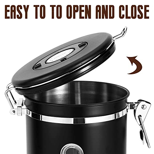 Foto von Royouzi Kaffeedosen, Kaffeedose Luftdicht, 1.8L/1800ML Kaffeebehälter Edelstahl, Kaffeebohnen Behälter mit Schaufel, Vakuum Kaffee Kaffeebohnen Aufbewahrung Vorratsdose - Schwarz
