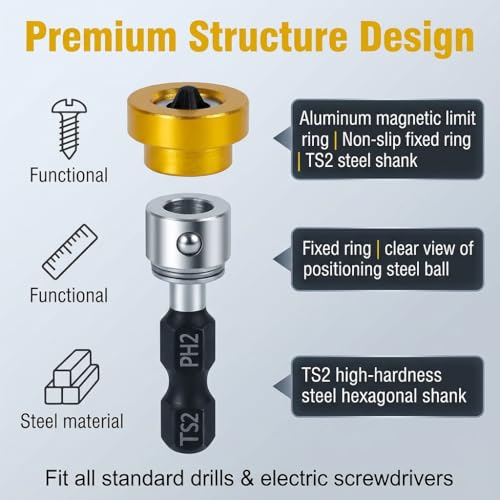 Puntas de destornillador magnéticas PH2 con anillo magnético extraíble para sujetar tornillos 7