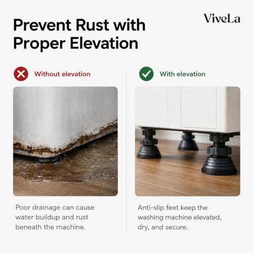 Image of Vivela Washing Machine Vibration Absorber Pads Set of 4 with Height Adjustment | Anti-Slip Shockproof Rubber Feet Stand | Noise & Vibration Reduction for Washing Machine, Refrigerator & Furniture