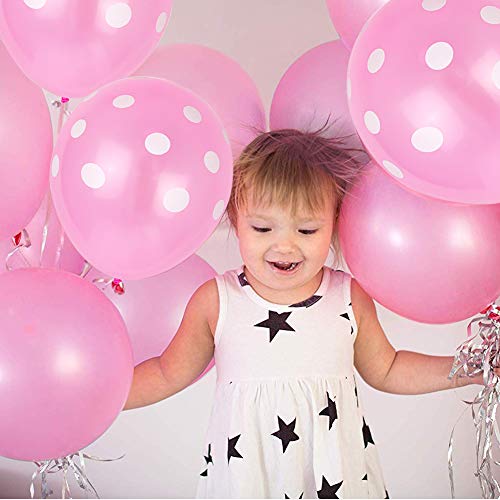 Image of TONIFUL 100pcs Pink and White Polka Dots Balloons 12inch large Polka Dot Latex Party Balloons for Wedding Birthday Party Festival Decoration Supplies