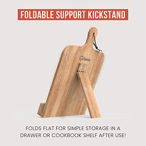 Chef Pomodoro Classic Cookbook Recipe Stand, Acacia, 37cm x 24cm, 100% Natural Wood | Fits iPad Tablets and Cookbooks, Wooden Kickstand (Acacia)
