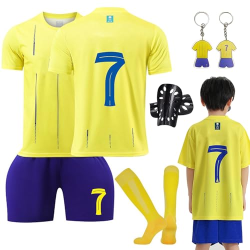 Ronronner - Conjunto de fútbol de jersey para niños con camiseta, pantalones cortos y calcetines, camiseta amarilla de manga corta con el n.º 7, para adultos y niños, 60 cm