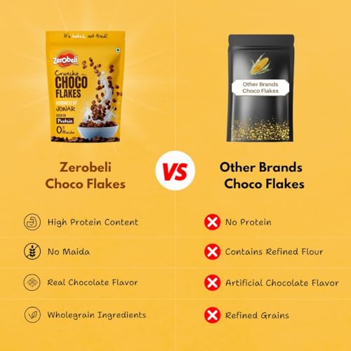 Image of Zerobeli No Maida Choco Flakes 460g (Pack of 3)- Made with Jowar, Whole Wheat and Real Chocolate | Delicious and Chocolaty Chocos Flakes
