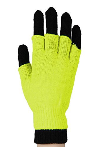 Veil Entertainment Solid Double Layer 2 Pair Acrylic Fingerless Gloves, One Size, Neon Yellow Black