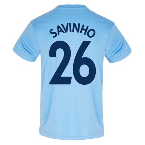 Manchester City FC Mens Savinho 26 Poly Kit T-Shirt Sky Blue Large