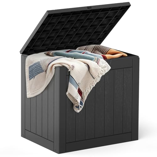 UOCFYK 31 Gallon Capacity Deck Box, Outdoor Waterproof Resin Lockable Storage Box for Patio Cushions, Gardening Tools, Pool Accessories Container - Black by UOCFYK - Used condition - US$28.79