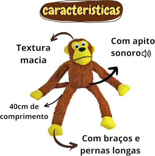 Brinquedo Pelúcia Macaco Amigão Marrom com Apito Pet para Cachorro Cães todos as raças e tamanho