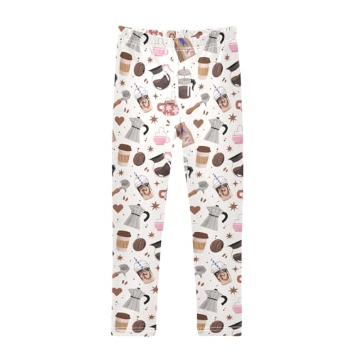 Coffee Beans Cup Espresso Girls Leggings,Workout Leggings for Girls Toddler Athletic Leggings Size for 3-10T