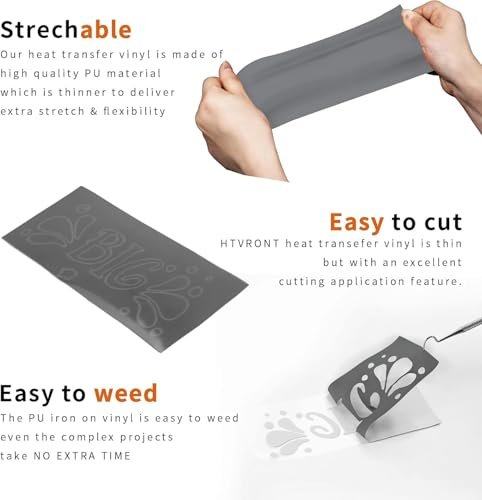 Image of HTVRONT Silver HTV Heat Transfer Vinyl Bundle: 24 Pack 12 inchx12 inch Iron on Vinyl Sheets for T-Shirt (1 PTFE Sheet Included), PU HTV Easy to Cut & Weed for Heat Design