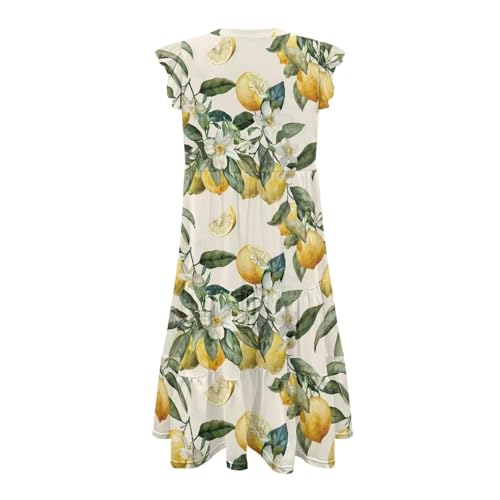 Image of Women's Casual Ruffle Sleeve Dress V Neck Pullover Dress Flowy A-Line Pleated Lightweight Dress with Pockets