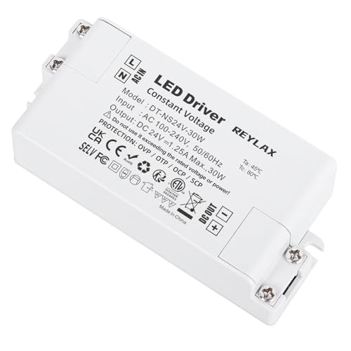 REYLAX Transformador 220V a 24V, Driver LED 30W, Transformador LED 24V 1250mA, Fuente de Alimentacion de Voltaje Constante, Controlador de Bajo Voltaje para Tiras de Luces y Lámpara Led