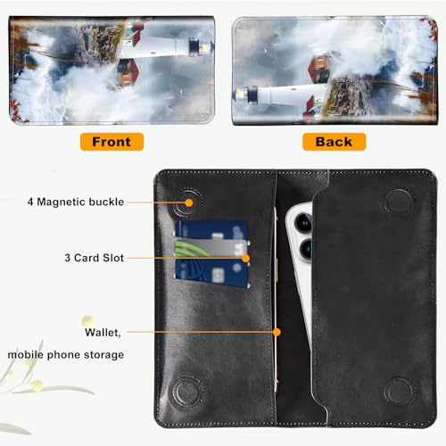 Wallet for Men Women & Phone Purse Wallet, RFID Blocking PU Leather Dual Magnetic Clasp Closure Phone Purse + Credit Card Holder for Phone Organizer Ladies Travel Purse,Lighthouse Beacon Clouds2