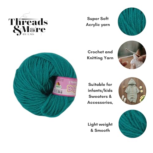 Image of Vardhman Baby Soft Yarn Pack of 6 - 4-Ply Acrylic Wool 150g Total | Soft Yarn for Knitting & Crocheting Baby Blankets, Sweaters, Toys & Accessories | 86m per 25g Ball (1, Dark Turquoise)