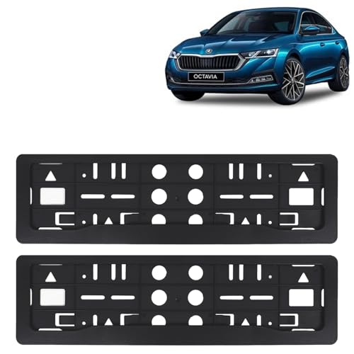 Image of KINGSWAY Octavia Car Number Plate Frames for All 2021 to 2023 Models of Skoda Car Registration Plate Holders, Black Licence Plate Covers (Front and Rear), Universal Size 51.5 x 14.5 cm