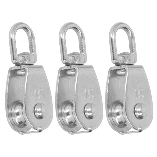 3PCS Single Pulley Block 35kg Load Capacity Stainless Steel M15 Hanging Wire Towing Wheel for Fitness