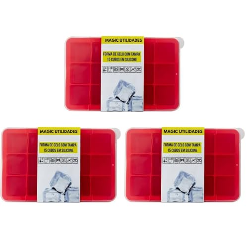 Kit Com 3 Formas de Gelo em Silicone com Tampa Ideal Para Congelar Papinha Bebê Livre Bpa Produz 15