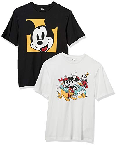 Amazon Essentials Disney Star Wars Marvel-Camisetas Sueltas de Cuello Redondo Hombre, Pack de 2, Mickey Y Sus Amigos, S