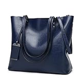 Aileese Womens Soft Leather Handbags Large Capacity Retro Vintage Top-Handle Casual Tote Shoulder Bags Blue