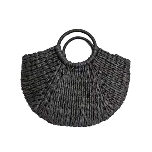 Ladies Straw Handbag Women Straw Handbags Woman Handmade Woven Basket Rattan Handbag for Femme Ladies Simple All-Match Handbag for Beach，Holiday(Black)