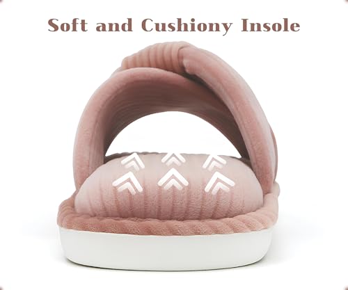 Memory Foam House Slippes for Woman, Comfy Open Toe Women's Bedroom House Shoes, Cross Band Slippers with Bow for Indoor and Outdoor, Gift for Women Ladies and Girls Pink Size 6-73