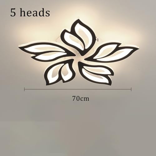 Plafonnier LED dimmable en forme de fleur blanche à 5 têtes avec télécommande pour salon