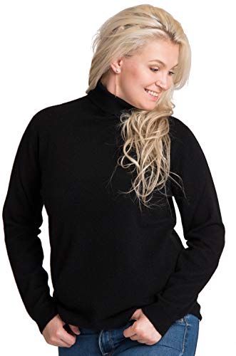 cashmere 4 U 100% Cashmere Turtleneck Plus Size Top Sweater for Curvy Woman Noir (Black)