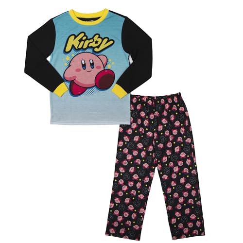 Bioworld Youth Kirby Sleepwear Set: Long-Sleeve Tee Shirt Sleep Shorts and Sleep Pants- XXL Multicolored