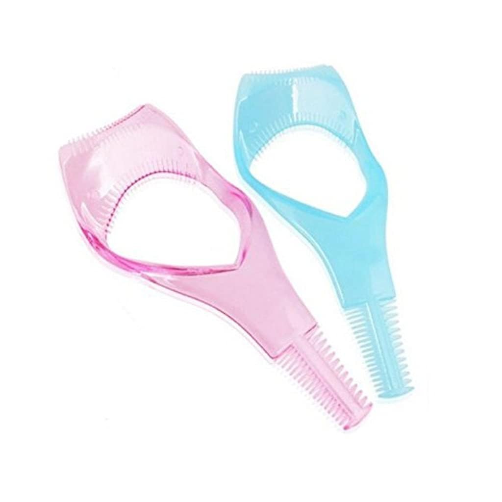 2Pcs Pink and Blue 3in1 Mascara Shield Guard Eyelash Brush Curler Guide Applicator Comb Makeup Tool Random Color Mascara Brushes Makeup Brushes and Tools