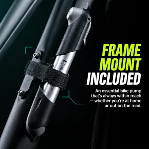VeloChampion Mini Fahrradpumpe, kompakte Luftpumpe 100 PSI/6.8BAR für Presta, Schrader & Dunlop Ventile, für Rennrad, Trekkingrad & E-Bike, mit Rahmenhalterung, Ballnadel (Pumpe)