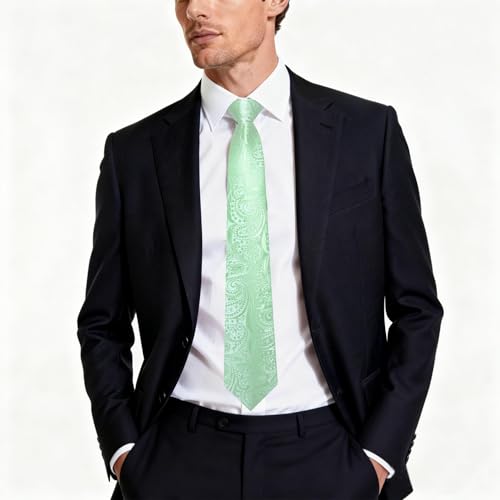 Image of DiBanGu Mens Paisley Tie Sets Silk Jacquard Woven Floral Necktie and Pocket Square Cufflinks Wedding Business Party