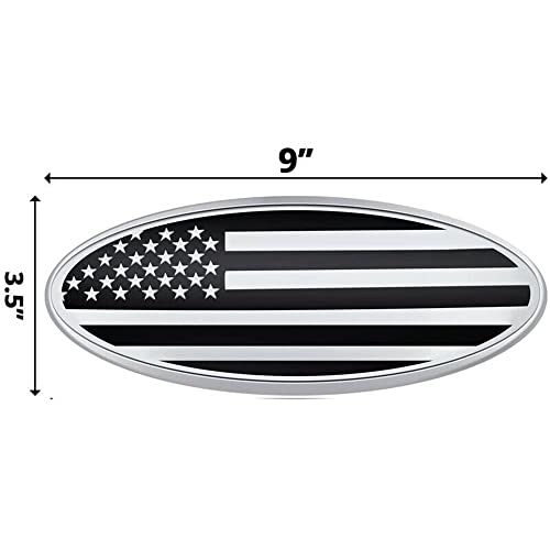 Image of 1PC 9 inch American Flag Emblem for F150 2005-2014, ABS Aluminum Grille Hood Badge Truck Accessories Black /Silver Replacement for 4L34-15402A-CA