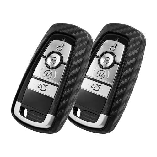 WORCAS 2 Pcs Key Fob Case Carbon Fiber Pattern Silicone Cover Compatible with Ford Focus ST Fusion Mustang Mustang Compatible with Lincoln Aviator Continental Universal Button Keyless Entry Remote