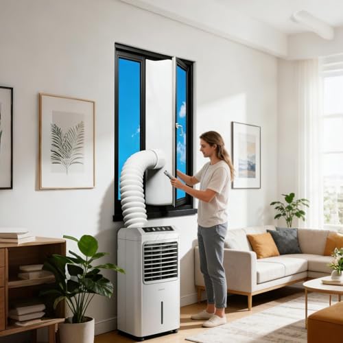 Klimaanlagen- Fenster- Entlüftungs- Set, hitzebeständiger Klebeschutz, Flügelfenster, tragbares AC- Dichtungsset, für Wohnzimmer, Keller, Garage, Wohnungsverbesserung-2