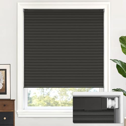 LazBlinds Cordless Cellular Shades No Tools No Drill Blackout Honeycomb Shades Pleated Blinds for Windows 23 W x 48 H Midnight Black