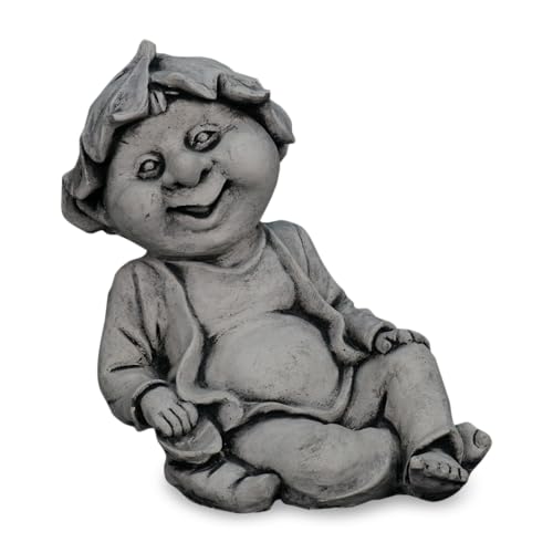 gartendekoparadies.de Steinfigur Gnom Wichtel aus Steinguss, 16 x 25 x 24 cm, Grau, 5 kg, Frostsichere Gartendekoration