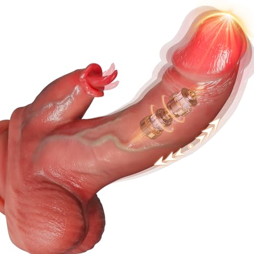 Realistische Vibratoren Dildo für Frauen, Anal Dildo Vibration mit 10 Vibrationen 7 Zungenlecken 7 SchubmaBnahmen, Sex Spielzeug für die Farue mit Heizung, Diloschwanz Vibrator Penis G Punkt