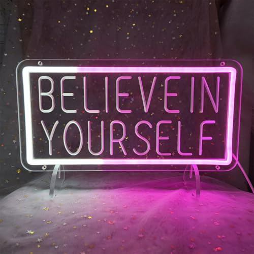 Image of Believe in Yourself Neon Signs for Wall Decor, Believe in Yourself Neon Sign LED Light Sign Neon Light Signs Light up Signs for Wall Decor Neon Wall Sign Home Office Party, 13.3 inch x 6.7 inch